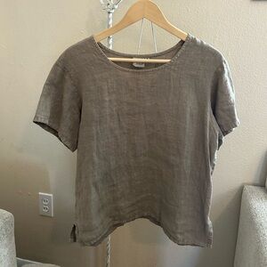 Linen Short Sleeve Tee in Taupe - Relaxed Women's Top